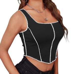 Gaze Black Contrast Stitch Corset Tank Top